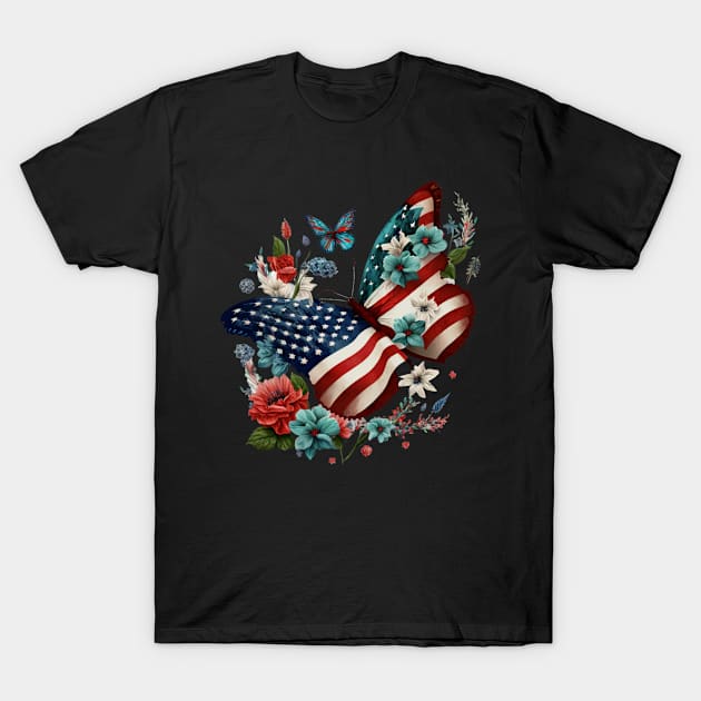 Patriotic Butterfly, 4th of July Design T-Shirt by PaperMoonGifts